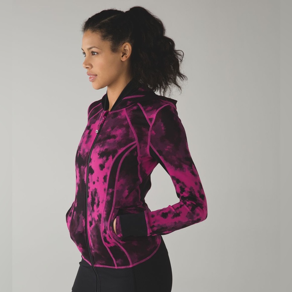 Lululemon Daily Practice Jacket Blooming Pixie Raspberry Black Zip Up Women’s 4